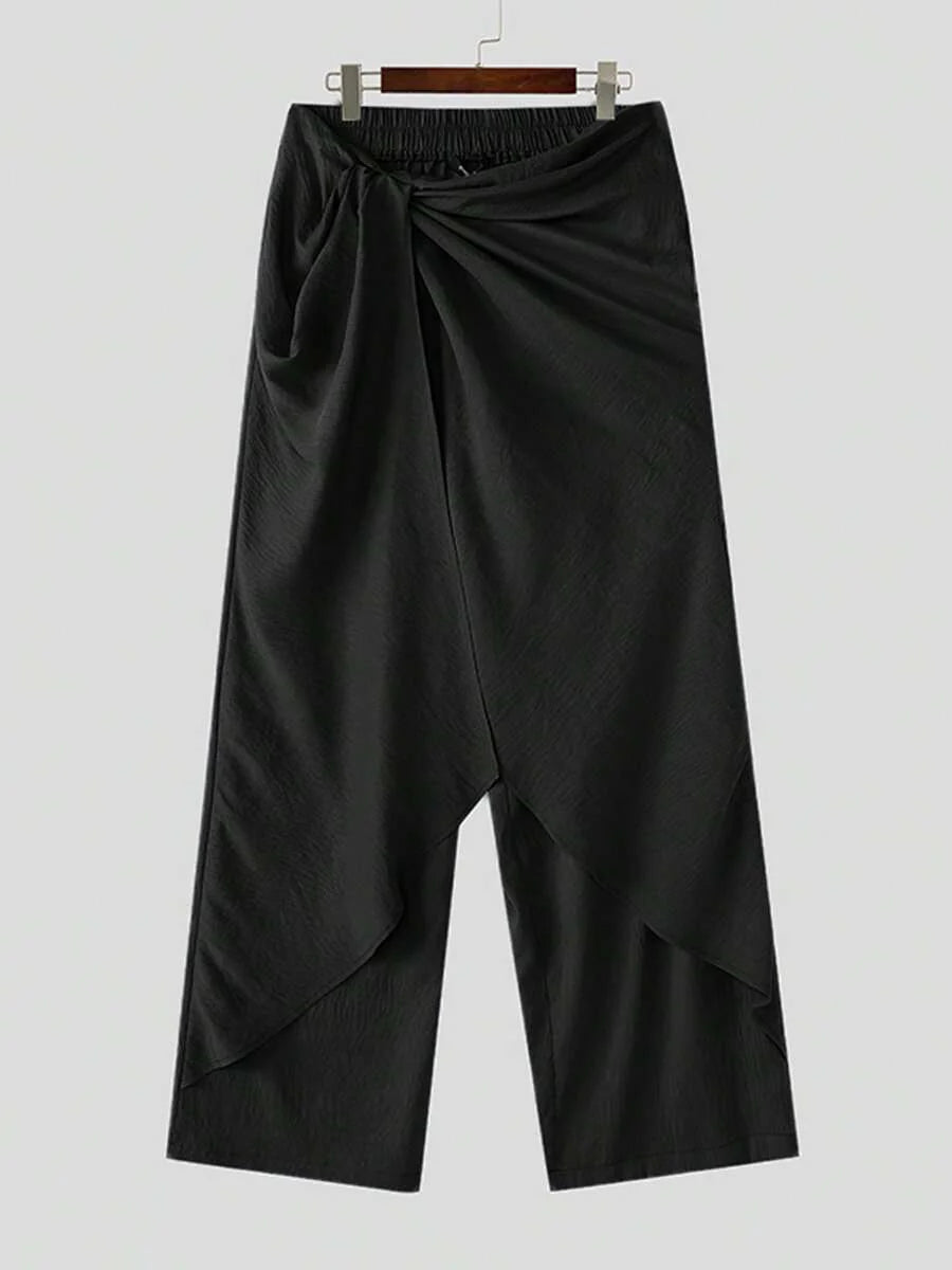 INCERUN Fashion Men Elastic High Waist Wrap Ruffles Palazzo Culotte Long Pants Summer Holiday Party Casual Loose Trousers Bottoms