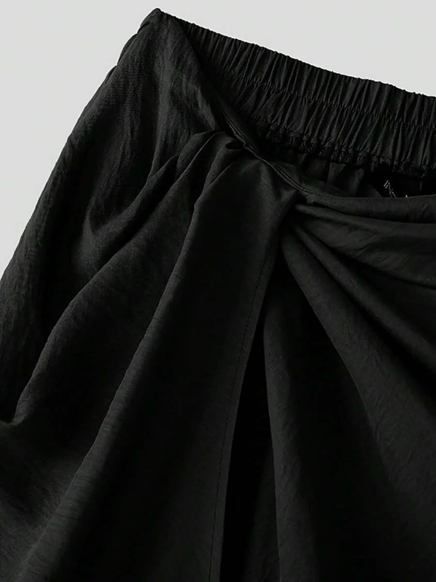 INCERUN Fashion Men Elastic High Waist Wrap Ruffles Palazzo Culotte Long Pants Summer Holiday Party Casual Loose Trousers Bottoms