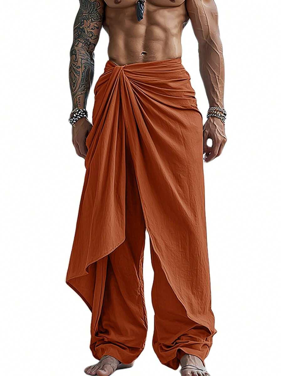 INCERUN Fashion Men Elastic High Waist Wrap Ruffles Palazzo Culotte Long Pants Summer Holiday Party Casual Loose Trousers Bottoms