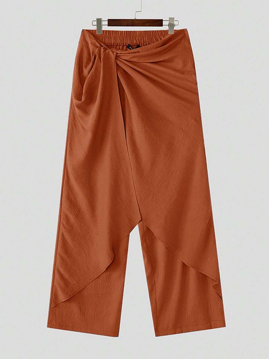 INCERUN Fashion Men Elastic High Waist Wrap Ruffles Palazzo Culotte Long Pants Summer Holiday Party Casual Loose Trousers Bottoms