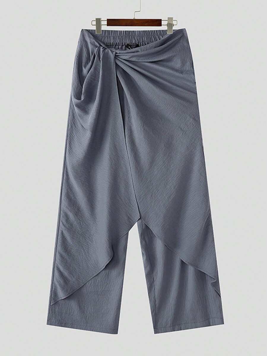 INCERUN Fashion Men Elastic High Waist Wrap Ruffles Palazzo Culotte Long Pants Summer Holiday Party Casual Loose Trousers Bottoms