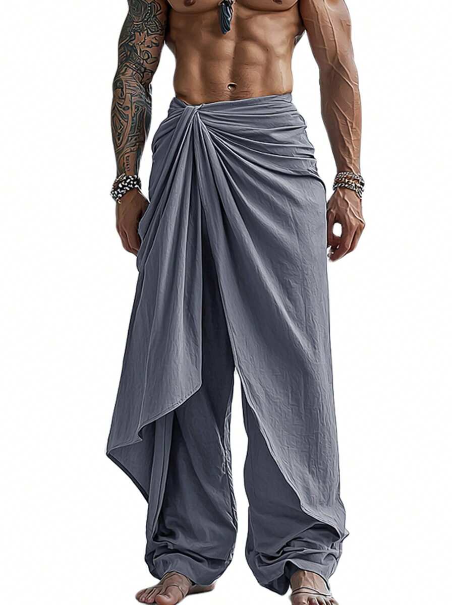 INCERUN Fashion Men Elastic High Waist Wrap Ruffles Palazzo Culotte Long Pants Summer Holiday Party Casual Loose Trousers Bottoms