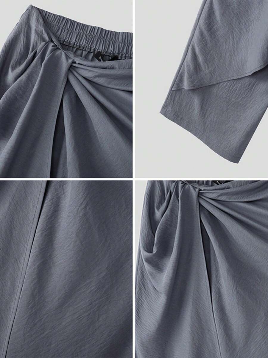 INCERUN Fashion Men Elastic High Waist Wrap Ruffles Palazzo Culotte Long Pants Summer Holiday Party Casual Loose Trousers Bottoms