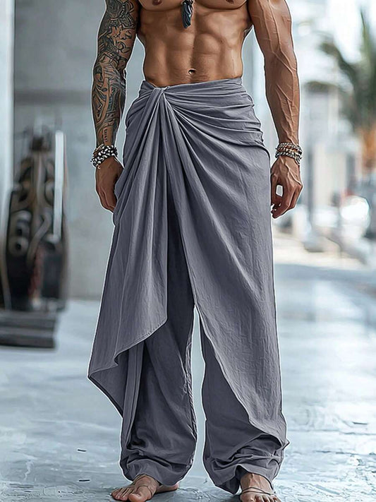 INCERUN Fashion Men Elastic High Waist Wrap Ruffles Palazzo Culotte Long Pants Summer Holiday Party Casual Loose Trousers Bottoms