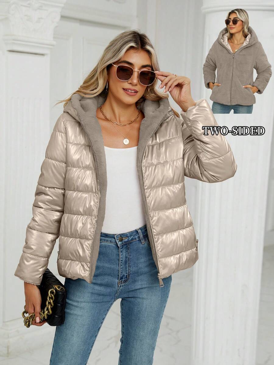 Giolshon Women's Casual Coat With A Hat And Down Jacket, Comfortable For Commuting And Daily Wear, Suitable For Both Autumn And Winter