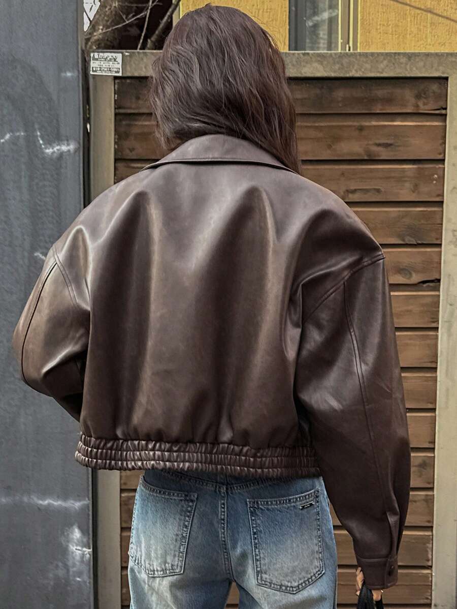 DAZY Spring New Distressed Leather Jacket, Short Style Lady Casual Outerwear, Fall Clothes