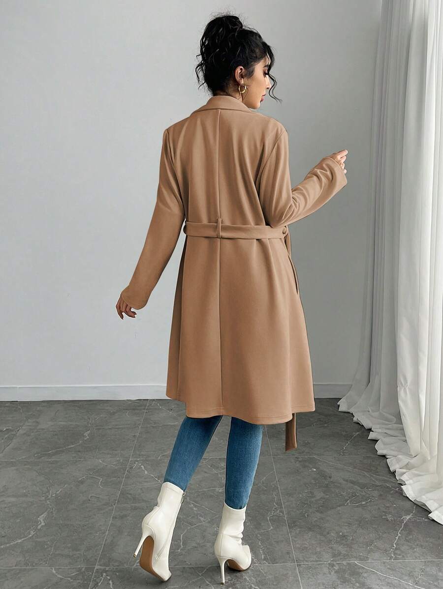 RosyDaze Women's Solid Color Faux Suede Double-Breasted Side Pocket Regular Jacket Fall Winter Cloth For Women