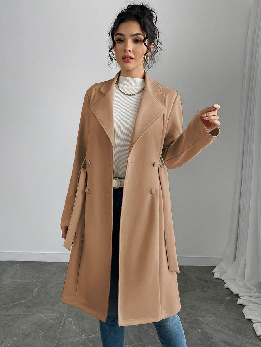 RosyDaze Women's Solid Color Faux Suede Double-Breasted Side Pocket Regular Jacket Fall Winter Cloth For Women