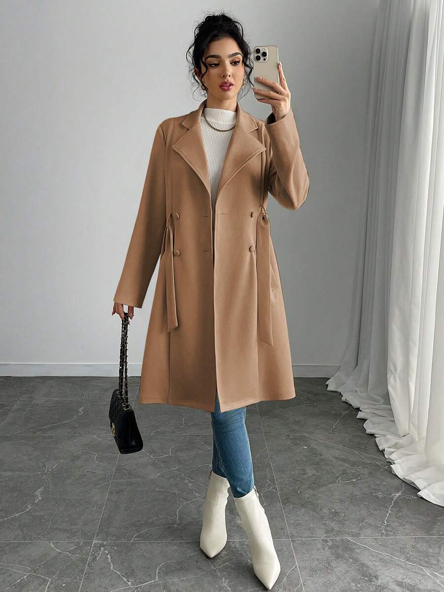 RosyDaze Women's Solid Color Faux Suede Double-Breasted Side Pocket Regular Jacket Fall Winter Cloth For Women