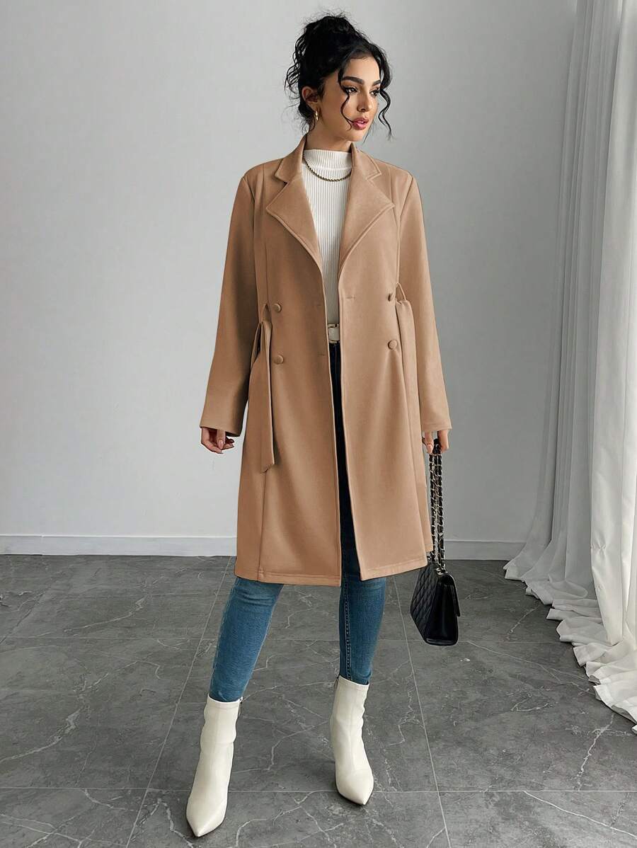 RosyDaze Women's Solid Color Faux Suede Double-Breasted Side Pocket Regular Jacket Fall Winter Cloth For Women