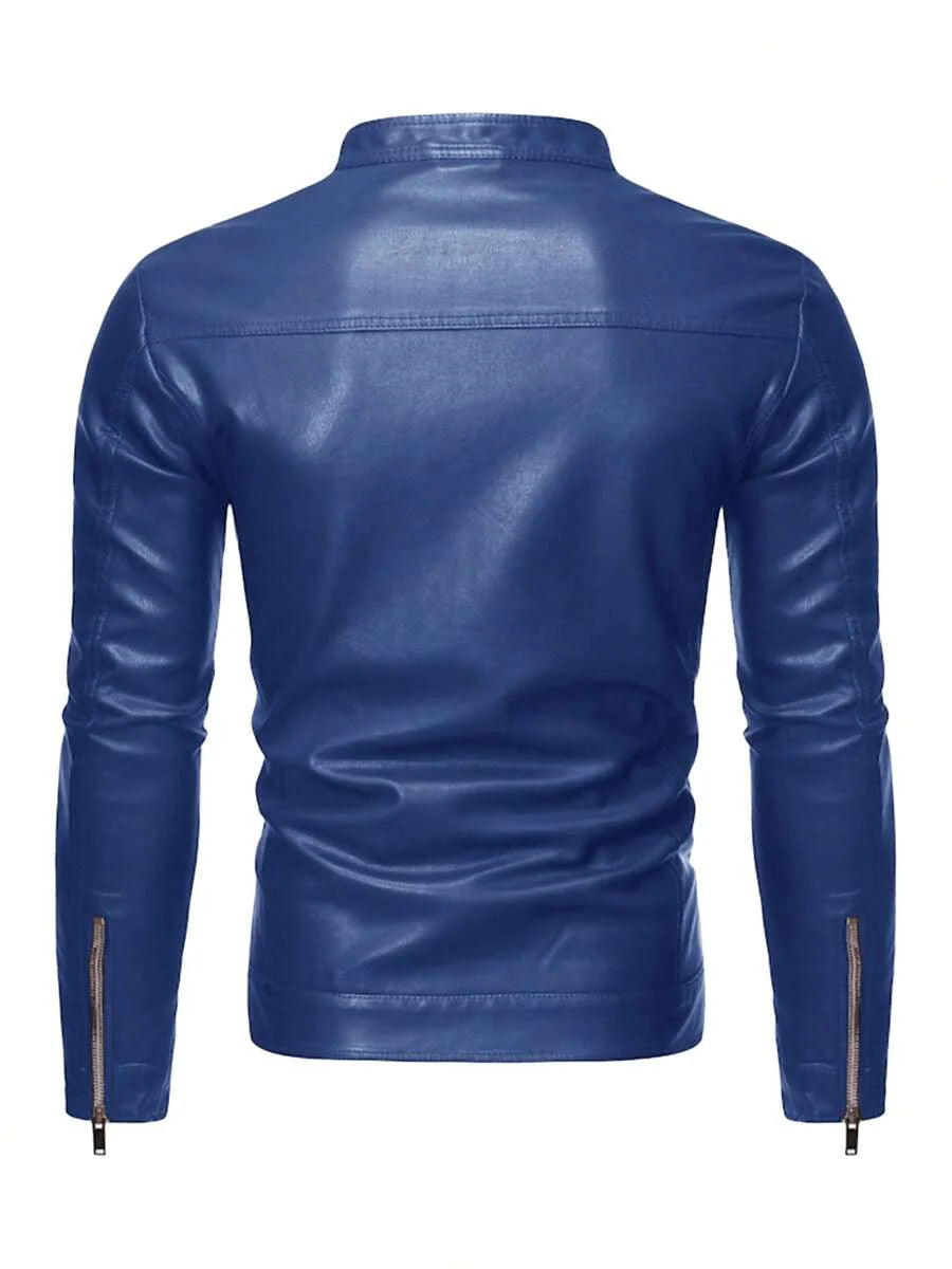 Men's Casual Vintage Motorcycle Leather Jacket, Spring And Autumn Style,Fleece
