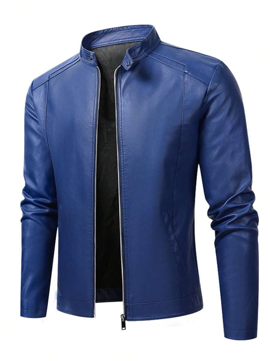 Men's Casual Vintage Motorcycle Leather Jacket, Spring And Autumn Style,Fleece