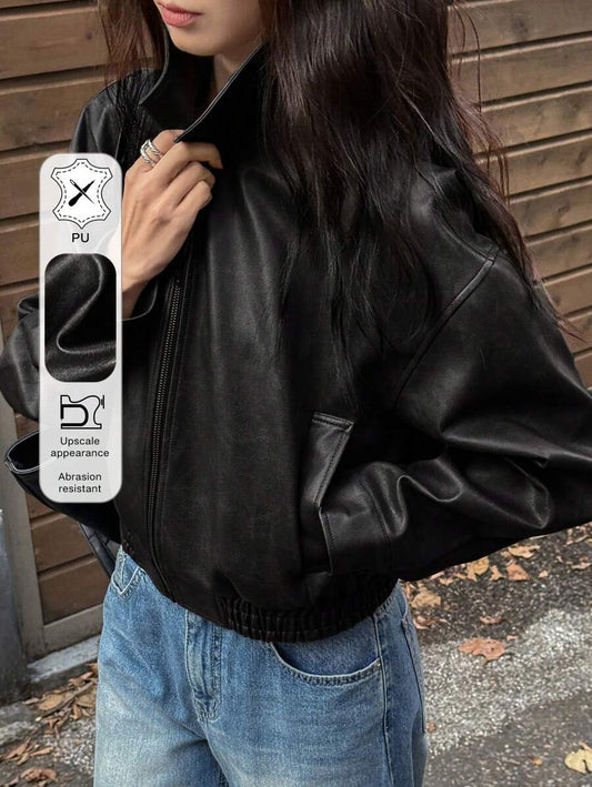 DAZY Spring New Vintage Leather Jacket, Short Style, Regular Fit, Suitable For Women, Valentine's Day Outerwear