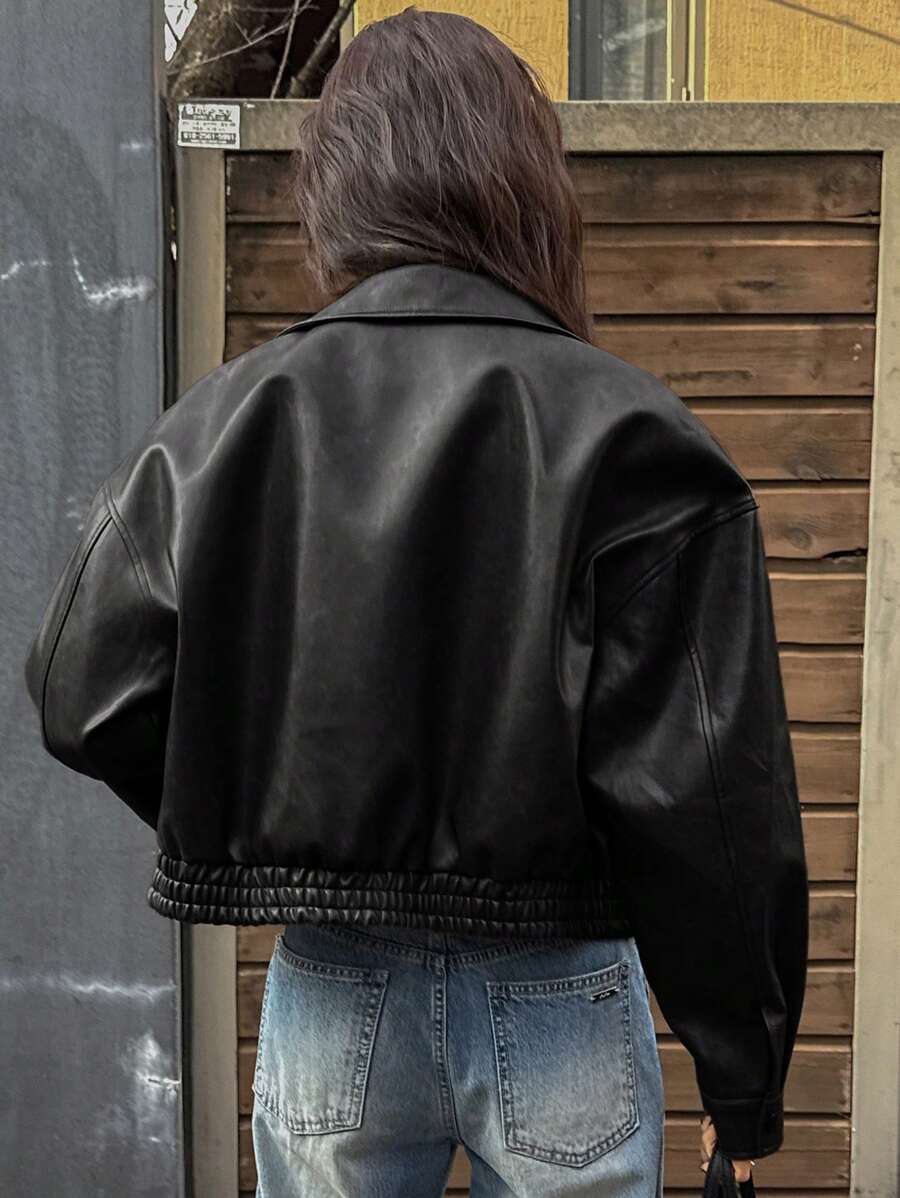 DAZY Spring New Distressed Leather Jacket, Short Style Lady Casual Outerwear, Fall Clothes