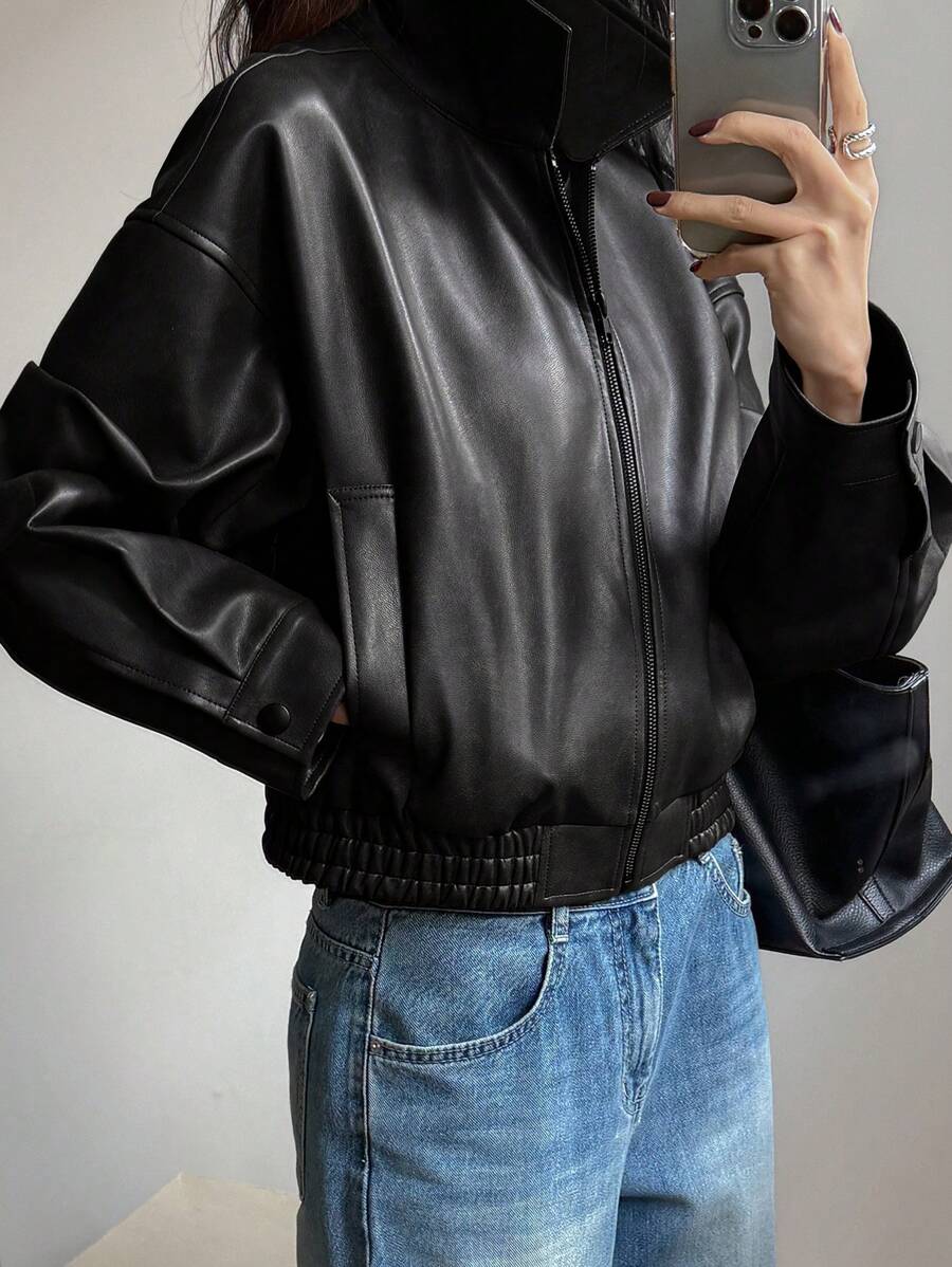 DAZY Spring New Distressed Leather Jacket, Short Style Lady Casual Outerwear, Fall Clothes