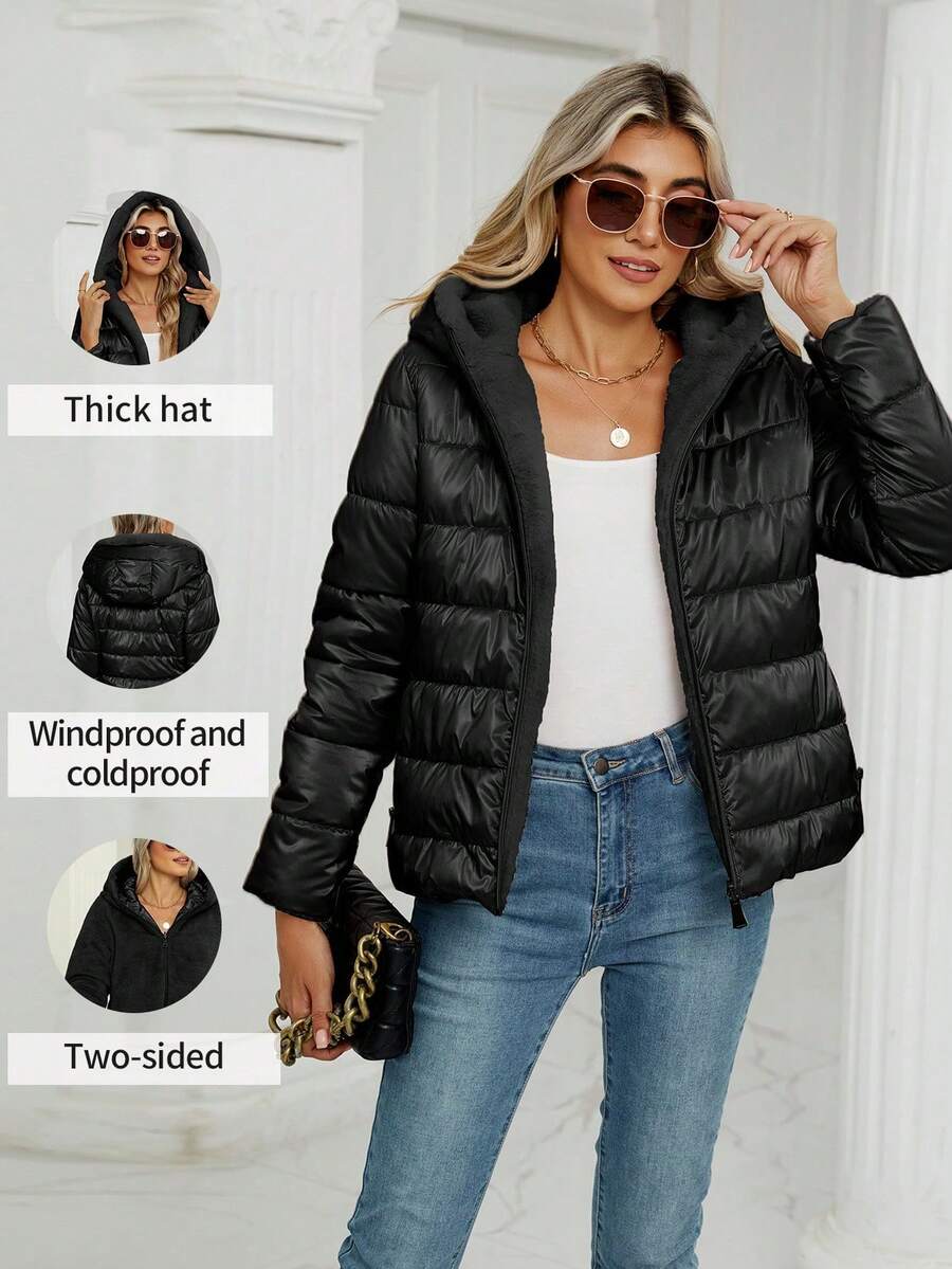 Giolshon Women's Casual Coat With A Hat And Down Jacket, Comfortable For Commuting And Daily Wear, Suitable For Both Autumn And Winter
