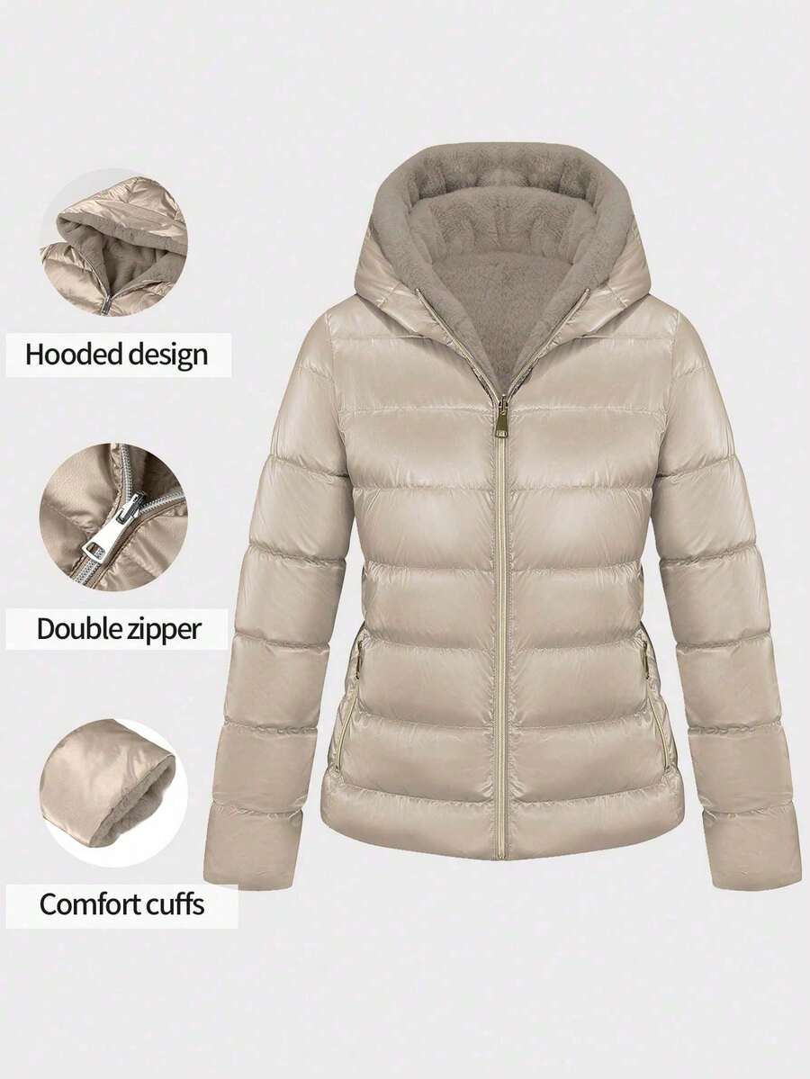 Giolshon Women's Casual Coat With A Hat And Down Jacket, Comfortable For Commuting And Daily Wear, Suitable For Both Autumn And Winter