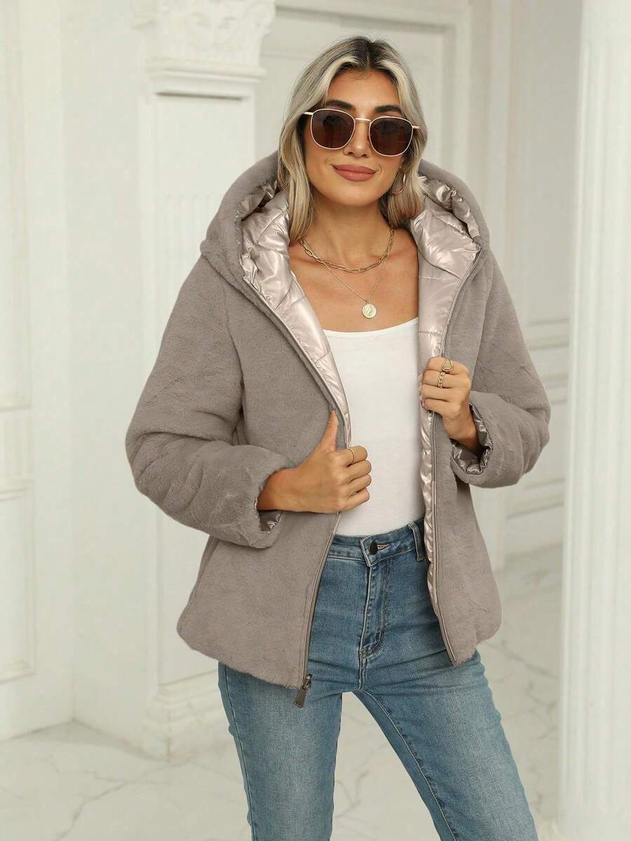 Giolshon Women's Casual Coat With A Hat And Down Jacket, Comfortable For Commuting And Daily Wear, Suitable For Both Autumn And Winter