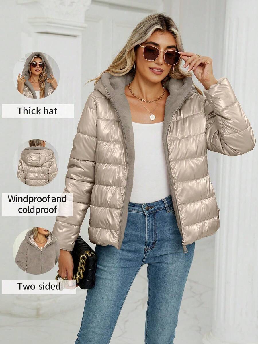 Giolshon Women's Casual Coat With A Hat And Down Jacket, Comfortable For Commuting And Daily Wear, Suitable For Both Autumn And Winter