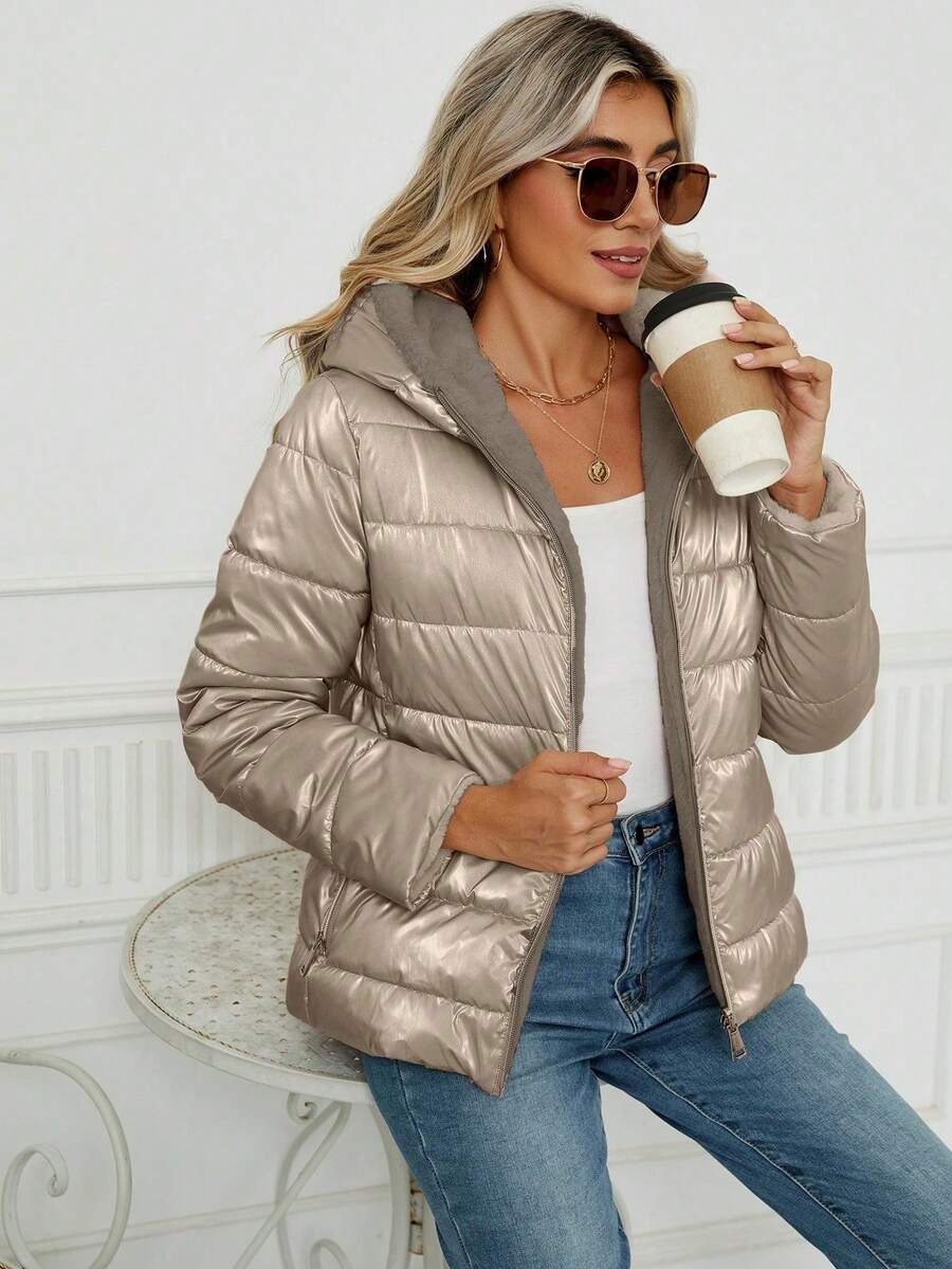 Giolshon Women's Casual Coat With A Hat And Down Jacket, Comfortable For Commuting And Daily Wear, Suitable For Both Autumn And Winter