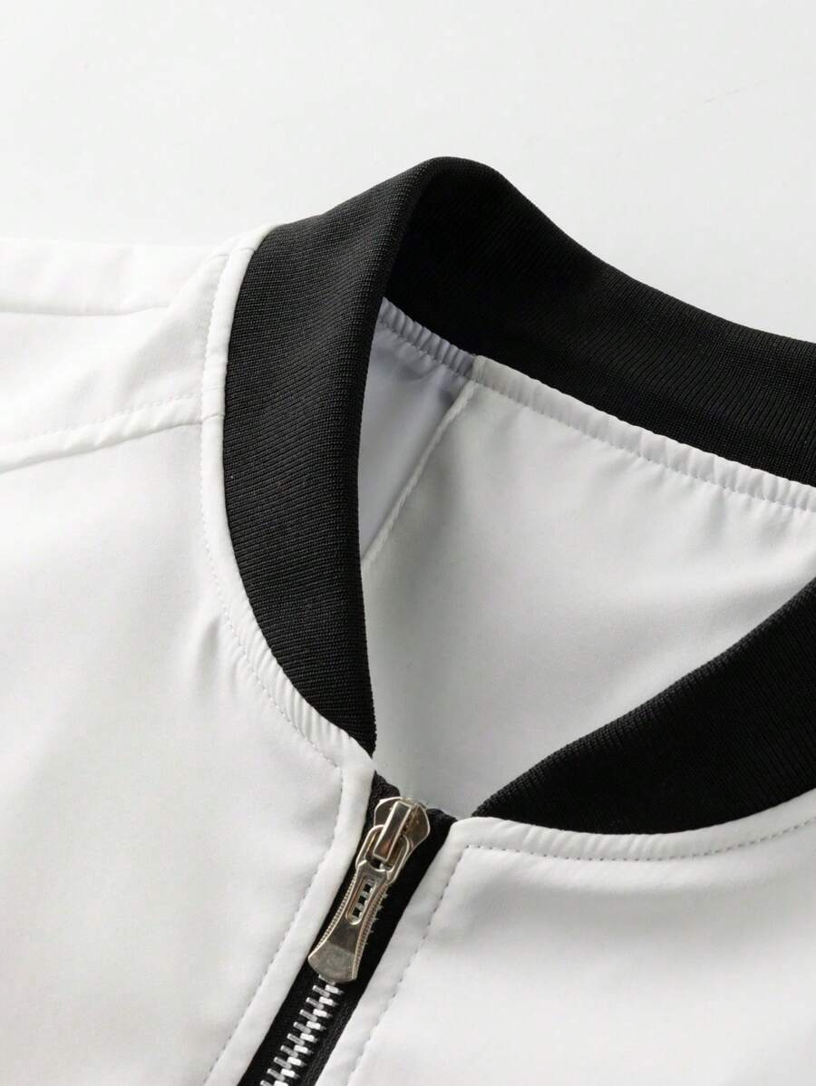 Manfinity EMRG Men's Solid Color Zipper Fashion Versatile Outdoor Windbreaker Jacket Black Bomber