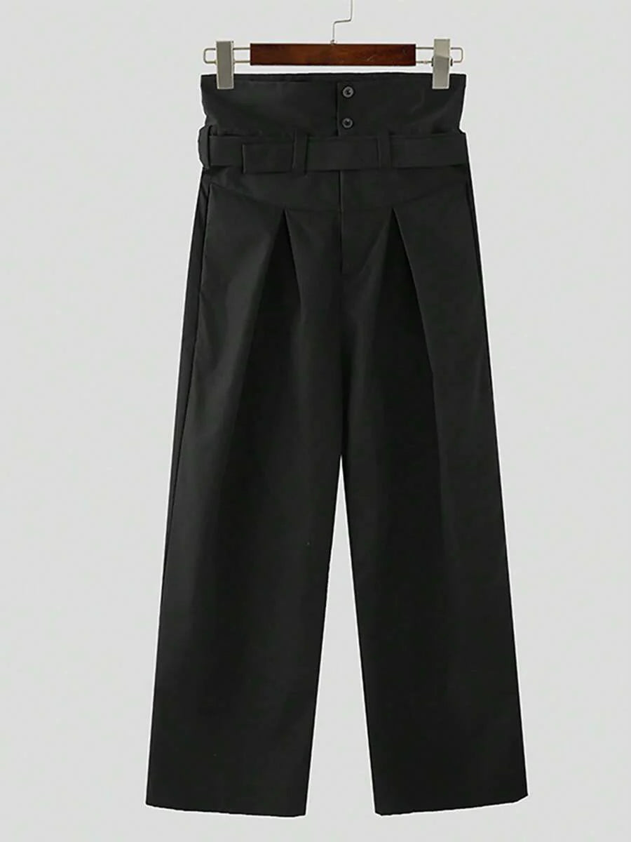 INCERUN Fashion Men High Waist Bottoms Zipper Holiday Party Casual Loose Wide Leg Trousers Culotte Long Pants