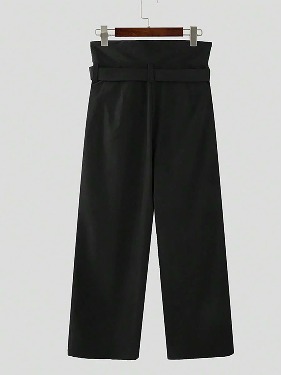 INCERUN Fashion Men High Waist Bottoms Zipper Holiday Party Casual Loose Wide Leg Trousers Culotte Long Pants