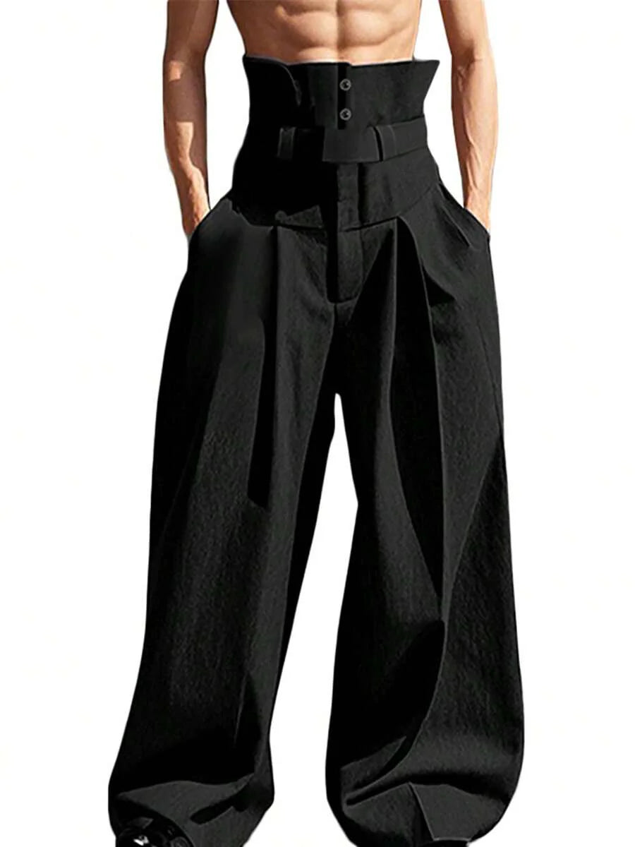 INCERUN Fashion Men High Waist Bottoms Zipper Holiday Party Casual Loose Wide Leg Trousers Culotte Long Pants