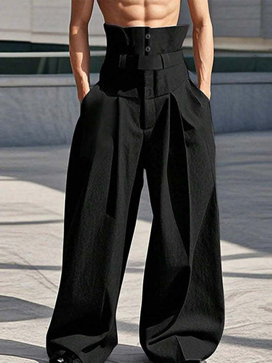 INCERUN Fashion Men High Waist Bottoms Zipper Holiday Party Casual Loose Wide Leg Trousers Culotte Long Pants