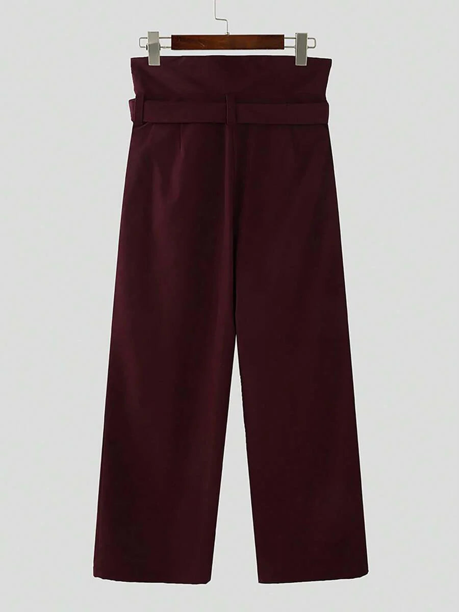 INCERUN Fashion Men High Waist Bottoms Zipper Holiday Party Casual Loose Wide Leg Trousers Culotte Long Pants