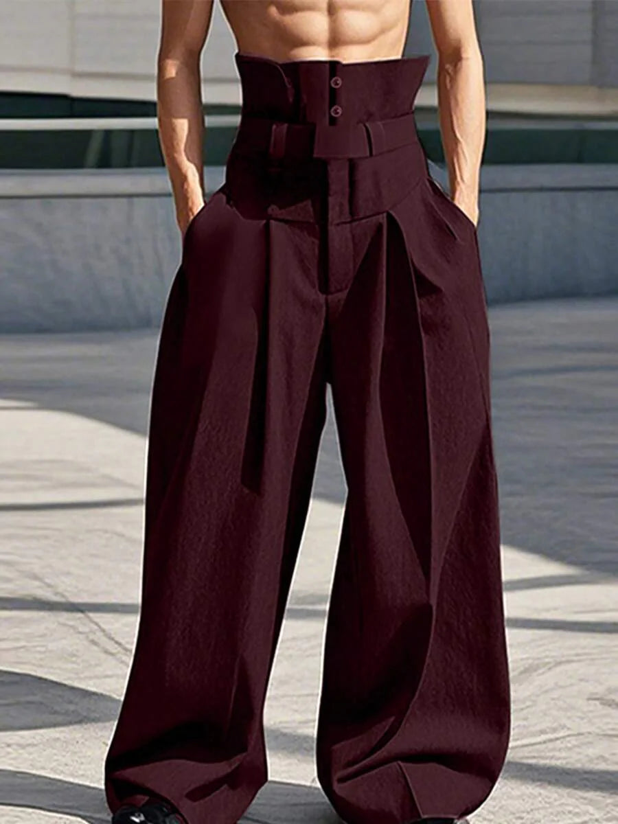 INCERUN Fashion Men High Waist Bottoms Zipper Holiday Party Casual Loose Wide Leg Trousers Culotte Long Pants