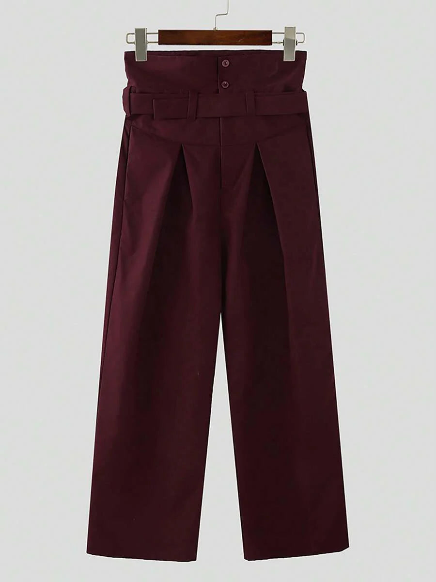 INCERUN Fashion Men High Waist Bottoms Zipper Holiday Party Casual Loose Wide Leg Trousers Culotte Long Pants