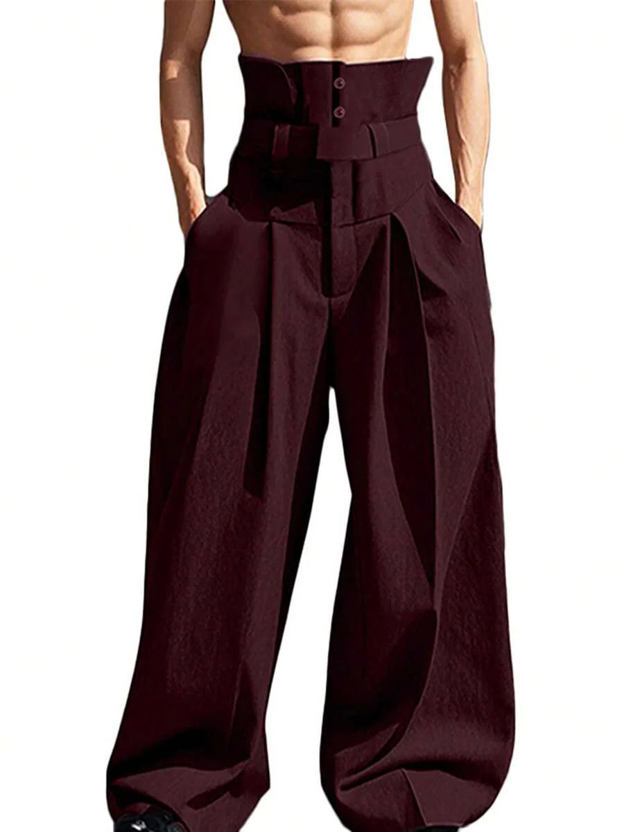 INCERUN Fashion Men High Waist Bottoms Zipper Holiday Party Casual Loose Wide Leg Trousers Culotte Long Pants