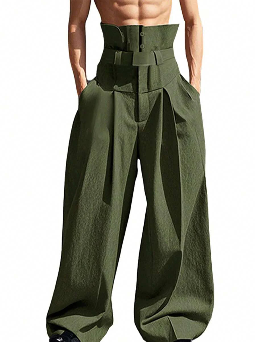 INCERUN Fashion Men High Waist Bottoms Zipper Holiday Party Casual Loose Wide Leg Trousers Culotte Long Pants