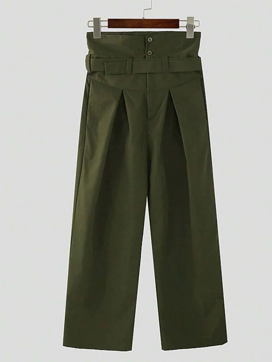 INCERUN Fashion Men High Waist Bottoms Zipper Holiday Party Casual Loose Wide Leg Trousers Culotte Long Pants