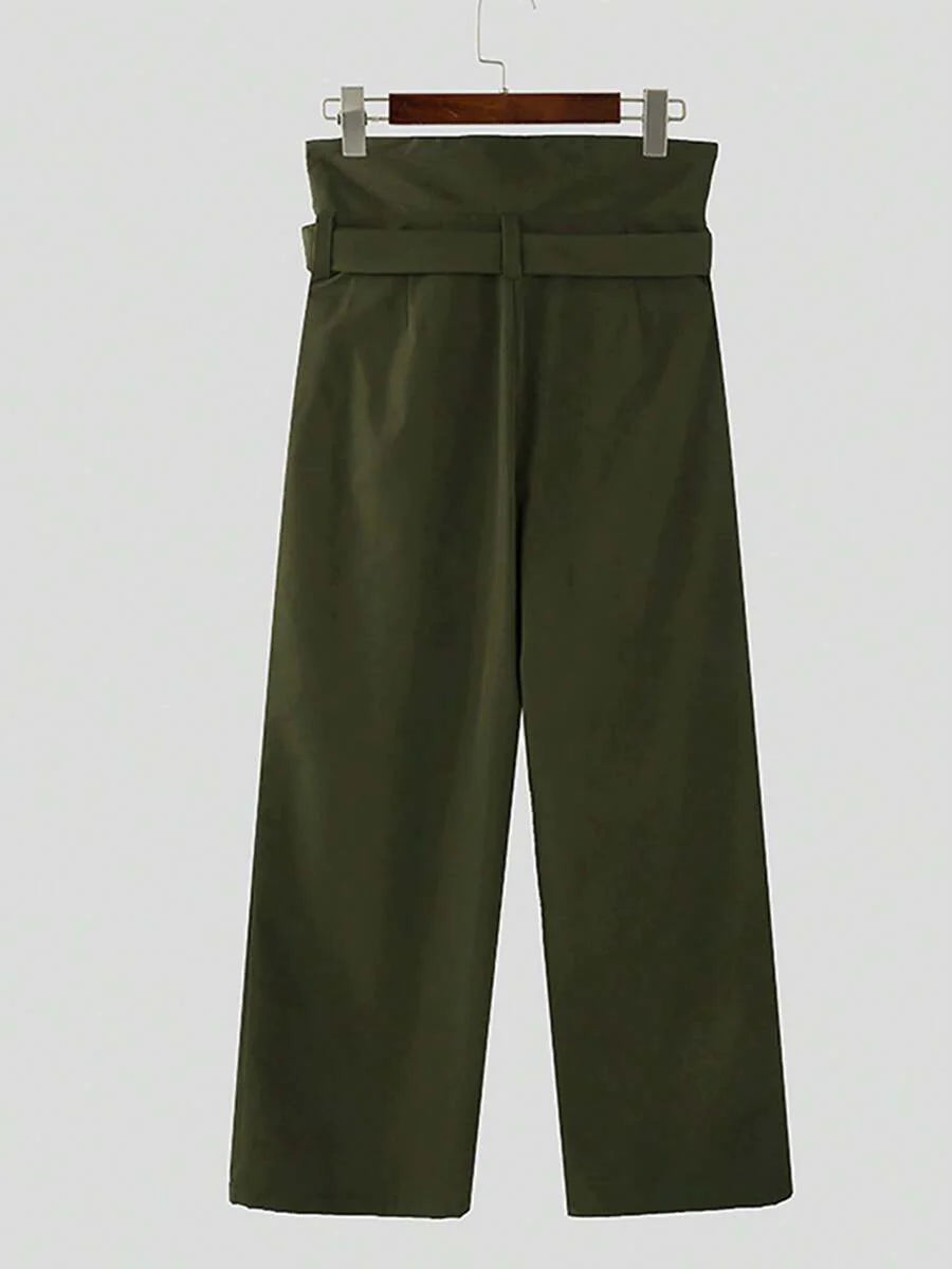 INCERUN Fashion Men High Waist Bottoms Zipper Holiday Party Casual Loose Wide Leg Trousers Culotte Long Pants