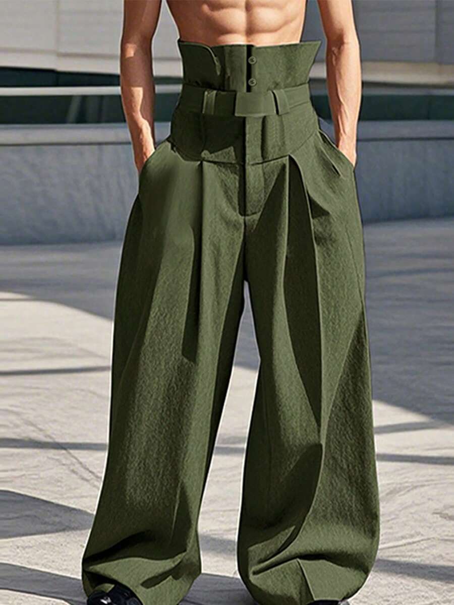 INCERUN Fashion Men High Waist Bottoms Zipper Holiday Party Casual Loose Wide Leg Trousers Culotte Long Pants