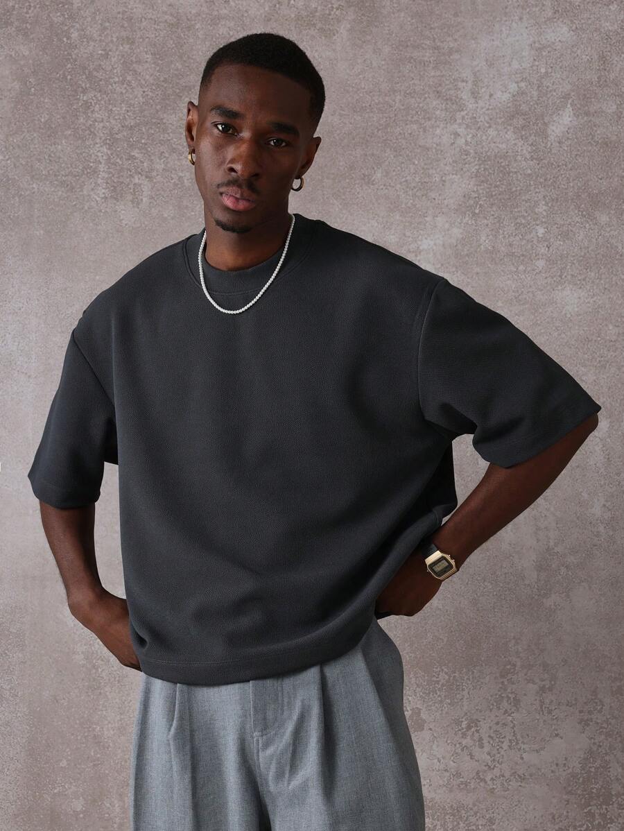 SUMWON Boxy Cut Cropped Jersey T Shirt With Modern Design