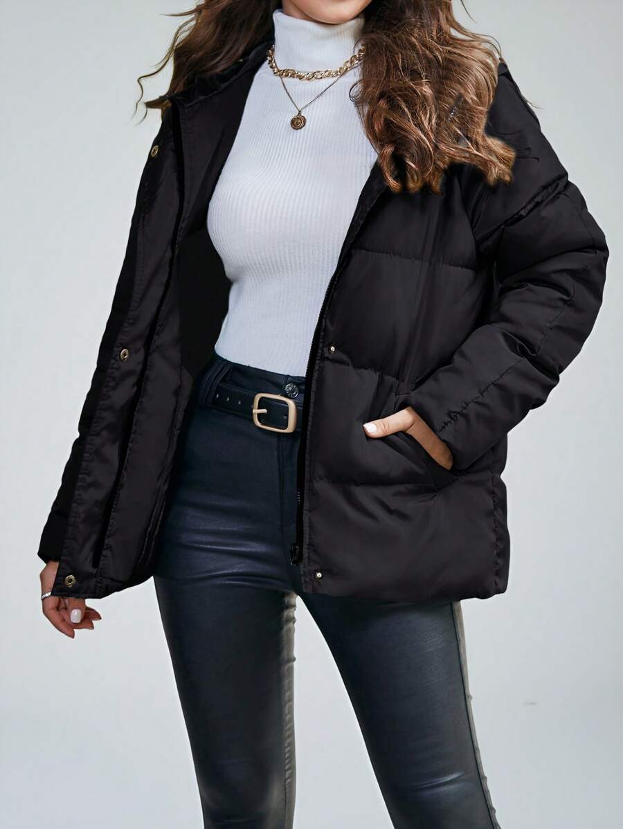 Aveloria Modichic Winter Casual Solid Color HoodedPadded Insulated Polyfill Synthetic Insulation Winter Coat Winter Jacket Outwear