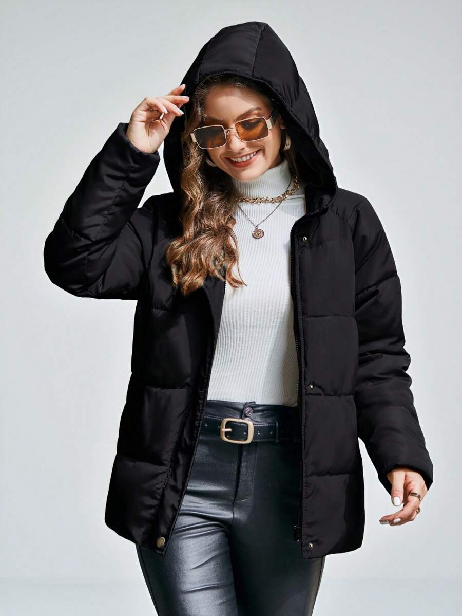 Aveloria Modichic Winter Casual Solid Color HoodedPadded Insulated Polyfill Synthetic Insulation Winter Coat Winter Jacket Outwear