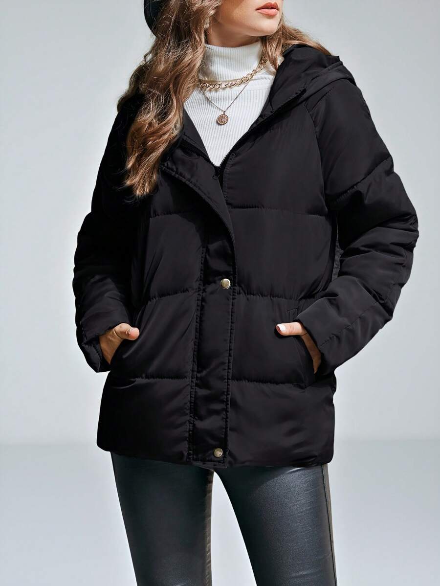 Aveloria Modichic Winter Casual Solid Color HoodedPadded Insulated Polyfill Synthetic Insulation Winter Coat Winter Jacket Outwear