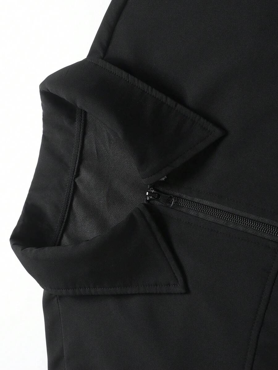 Manfinity Homme Men's Solid Color Zip-Up Casual Outdoor Windbreaker Jacket, Men's Black Jacket, Men's Teachwear Jacket