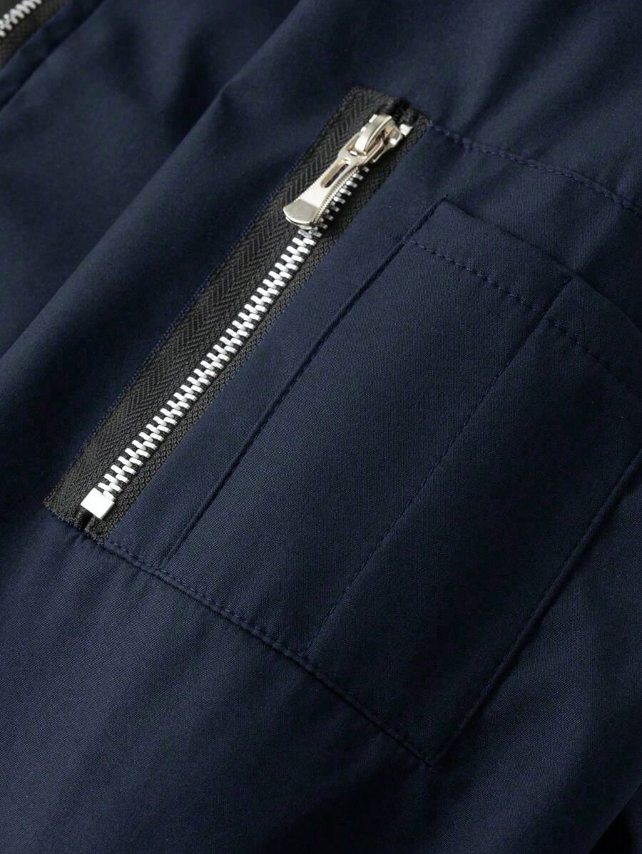 Manfinity EMRG Men's Solid Color Zipper Fashion Versatile Outdoor Windbreaker Jacket Black Bomber