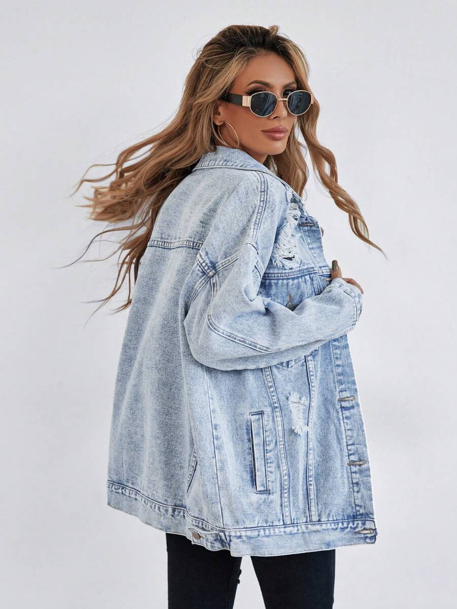 Selenza Button Blue Front Flap Pocket Drop Shoulder Denim Jacket