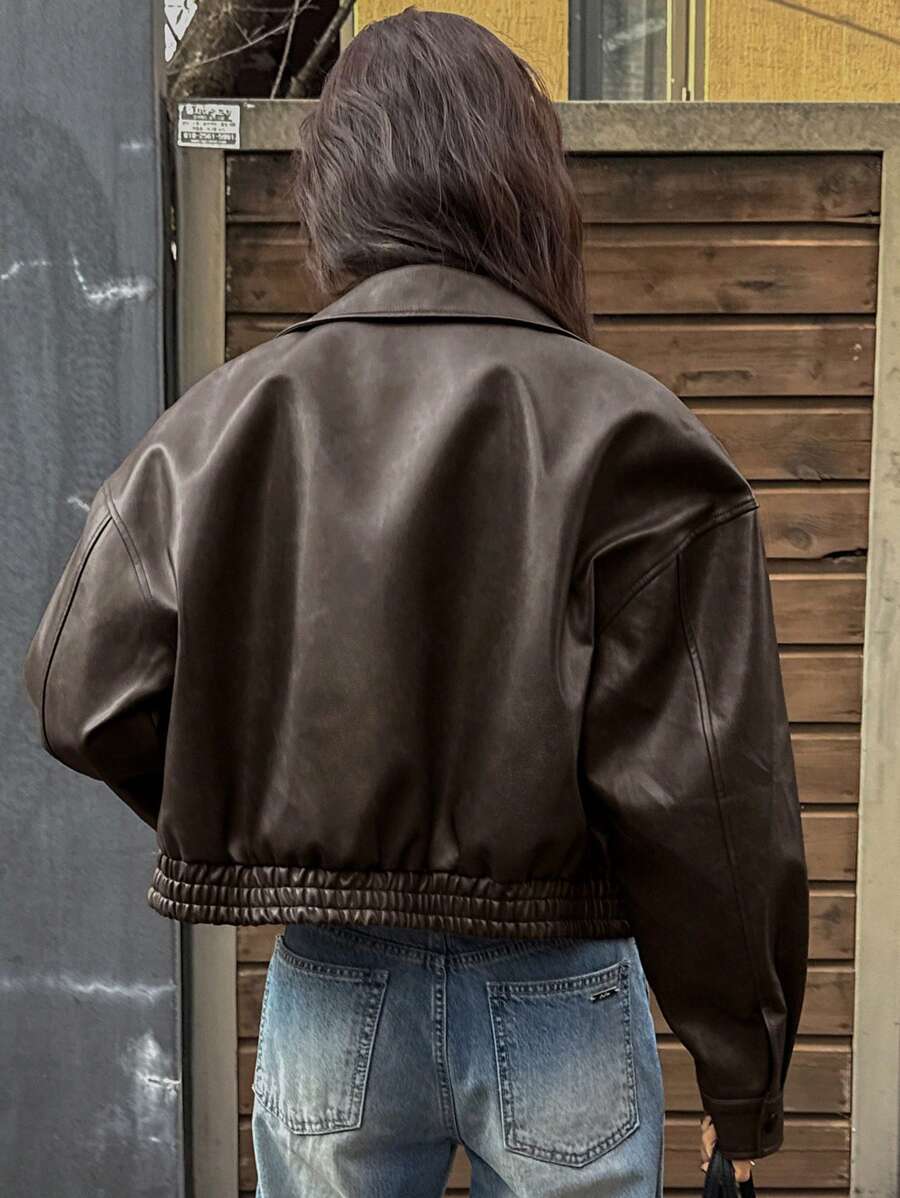 DAZY Spring New Distressed Leather Jacket, Short Style Lady Casual Outerwear, Fall Clothes