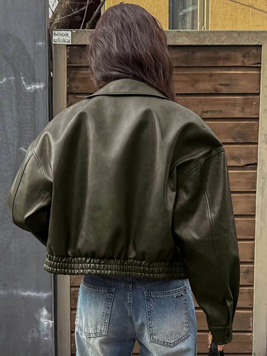 DAZY Spring New Distressed Leather Jacket, Short Style Lady Casual Outerwear, Fall Clothes