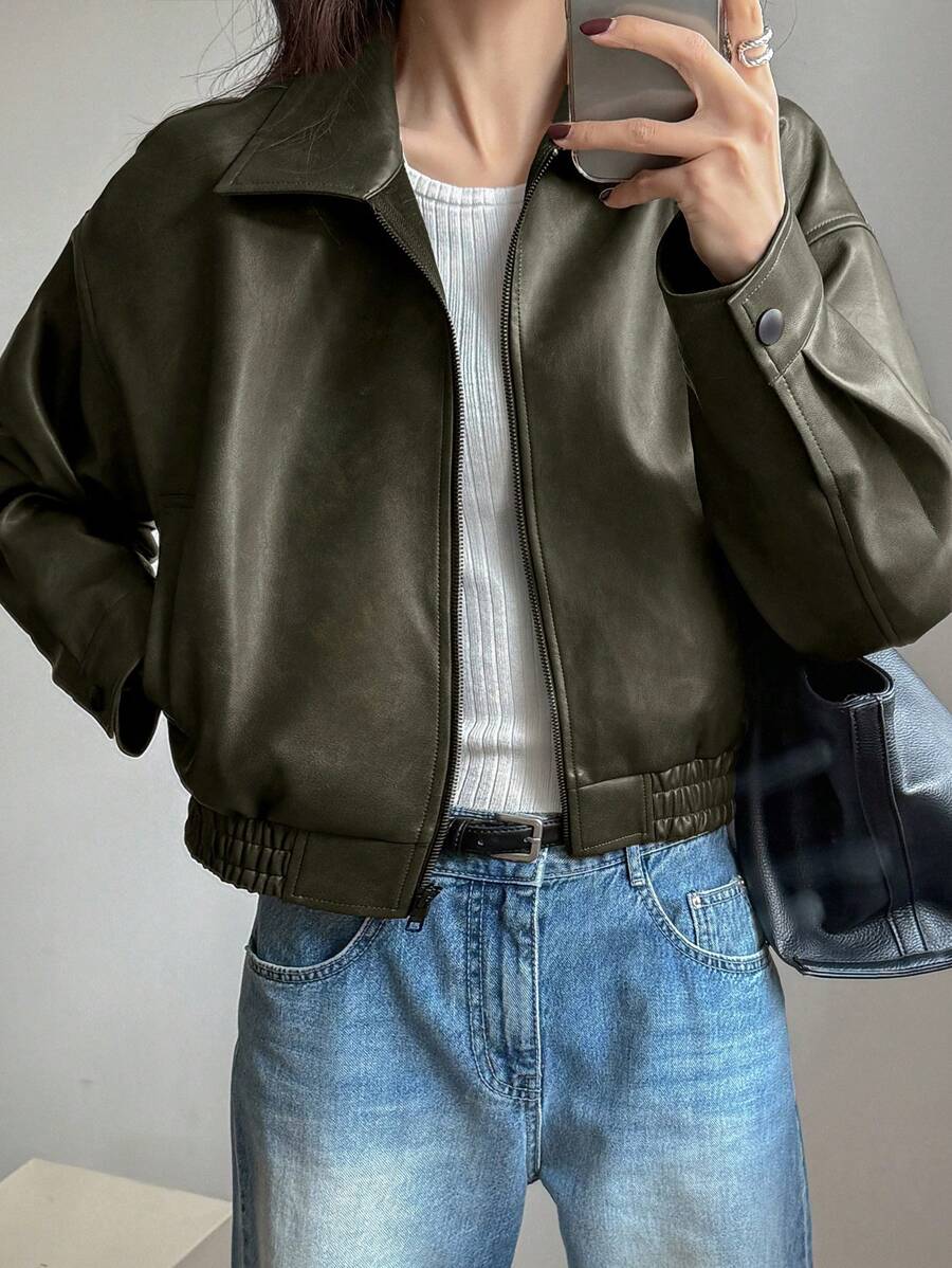DAZY Spring New Distressed Leather Jacket, Short Style Lady Casual Outerwear, Fall Clothes