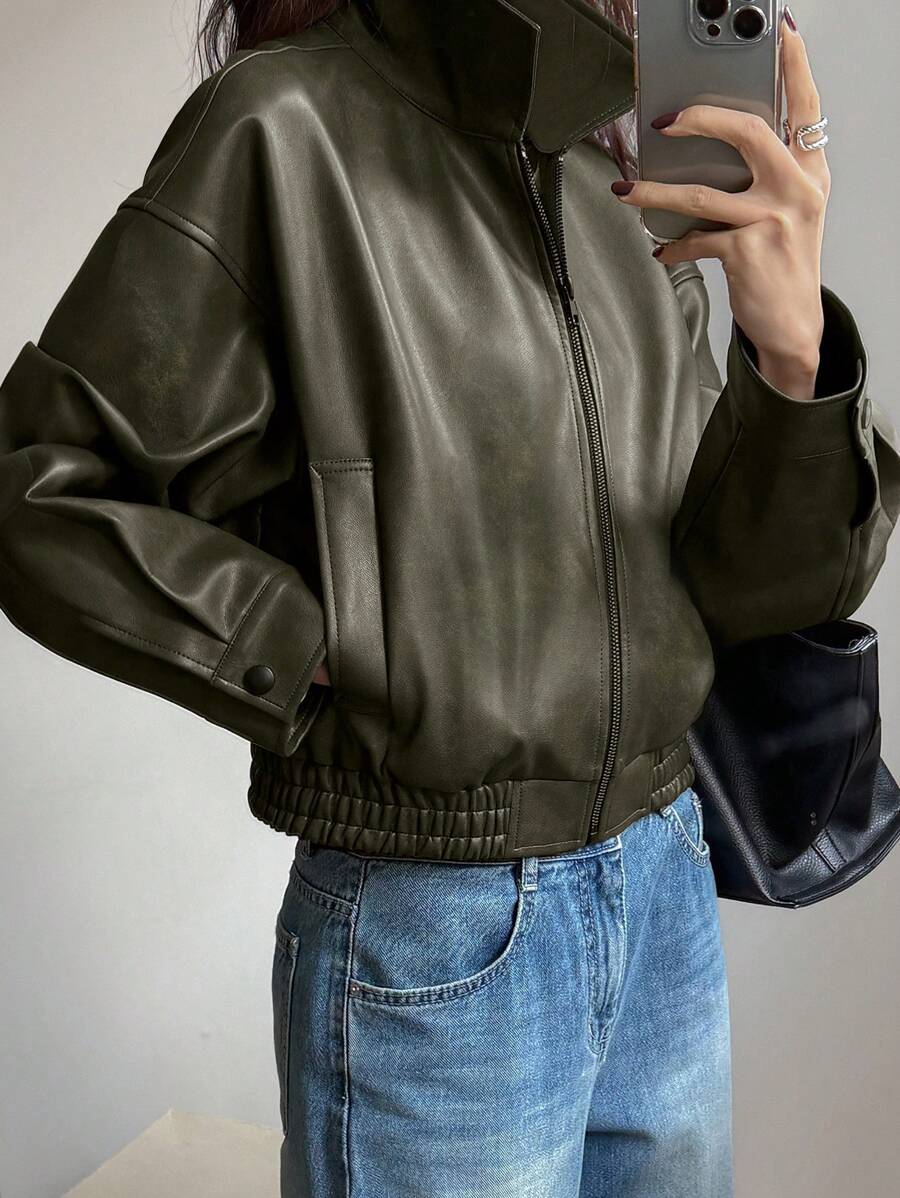 DAZY Spring New Distressed Leather Jacket, Short Style Lady Casual Outerwear, Fall Clothes