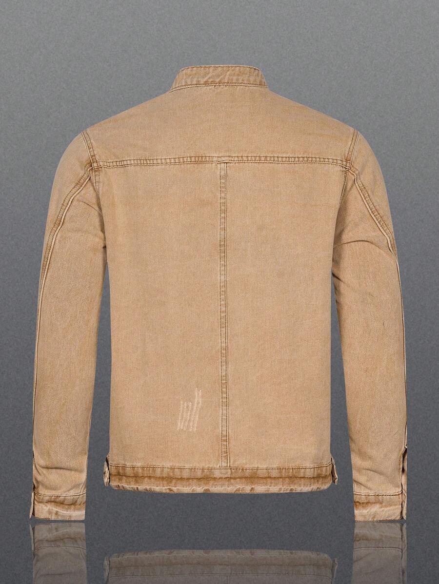 Manfinity Homme Men's Biker-Style Zip-Up Denim Jacket With Collar For Men, For Fall