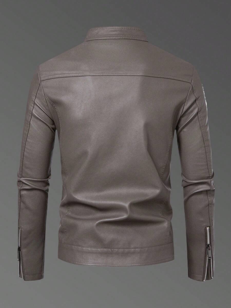 Men's Casual Vintage Motorcycle Leather Jacket, Spring And Autumn Style,Fleece